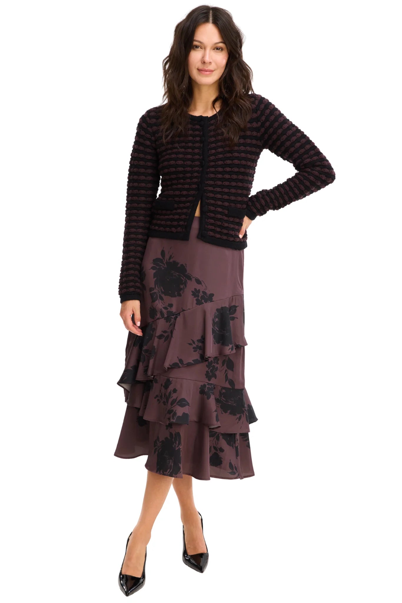 Maria Cardigan in black/brown by Allison