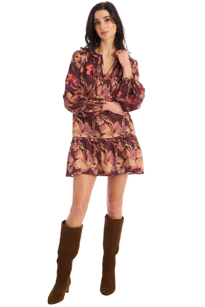 Michelle Mini Dress in brown floral by Allison