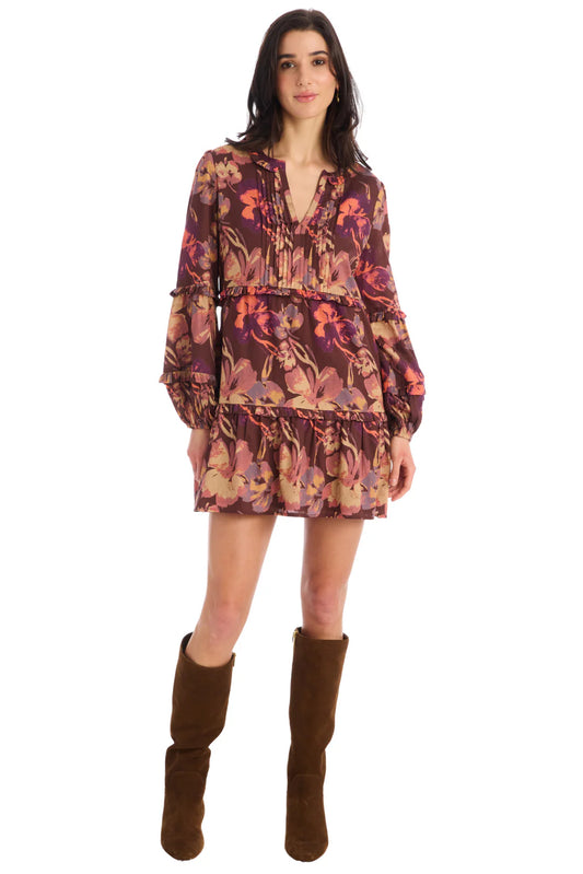 Michelle Mini Dress in brown floral by Allison