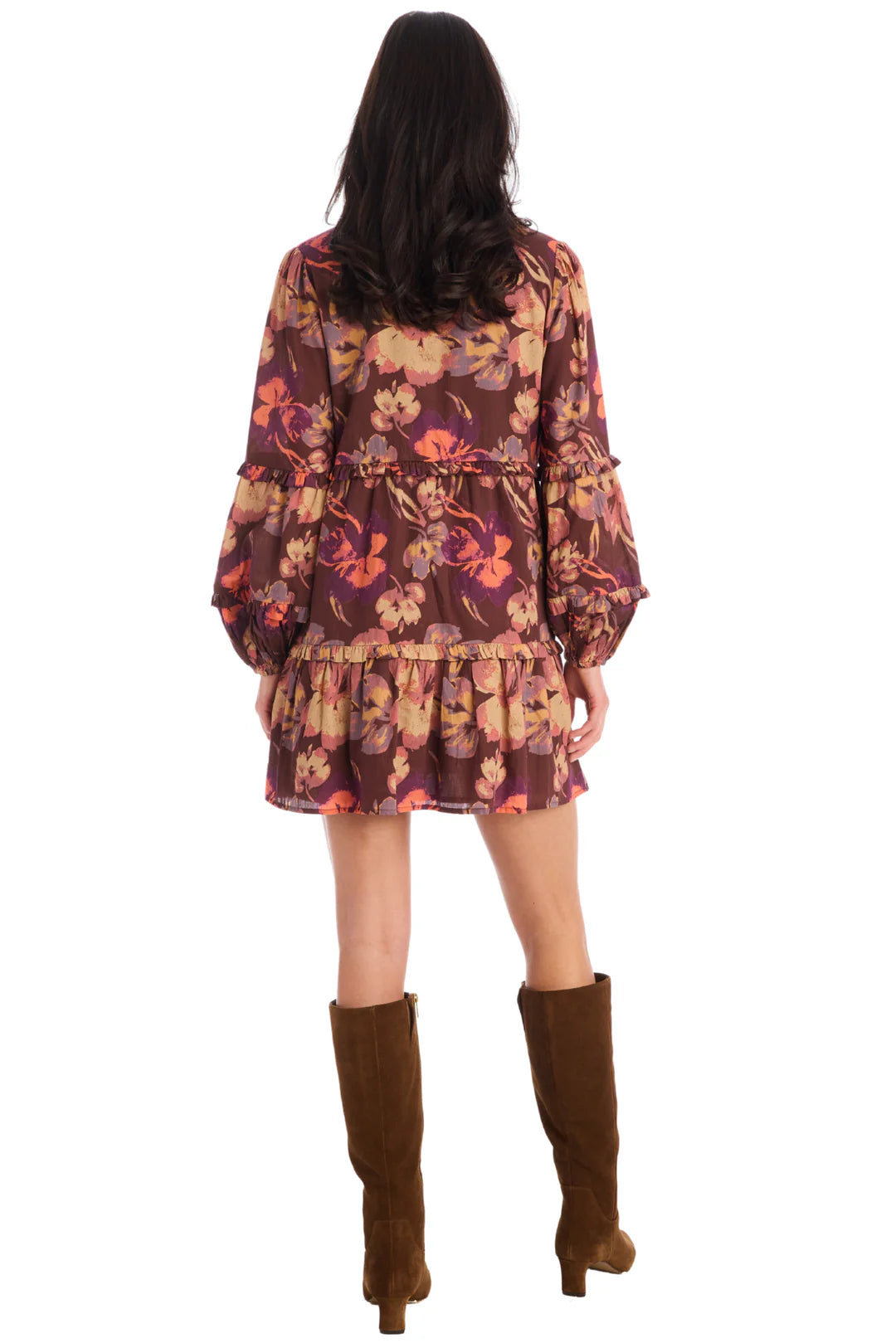 Michelle Mini Dress in brown floral by Allison