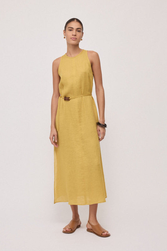 Sleeveless Linen Maxi Dress in camomilla by Ottod'Ame