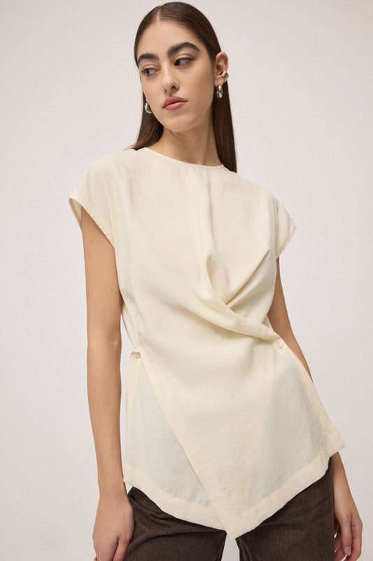 Short Sleeve Drape Blouse in latte by Ottod'Ame