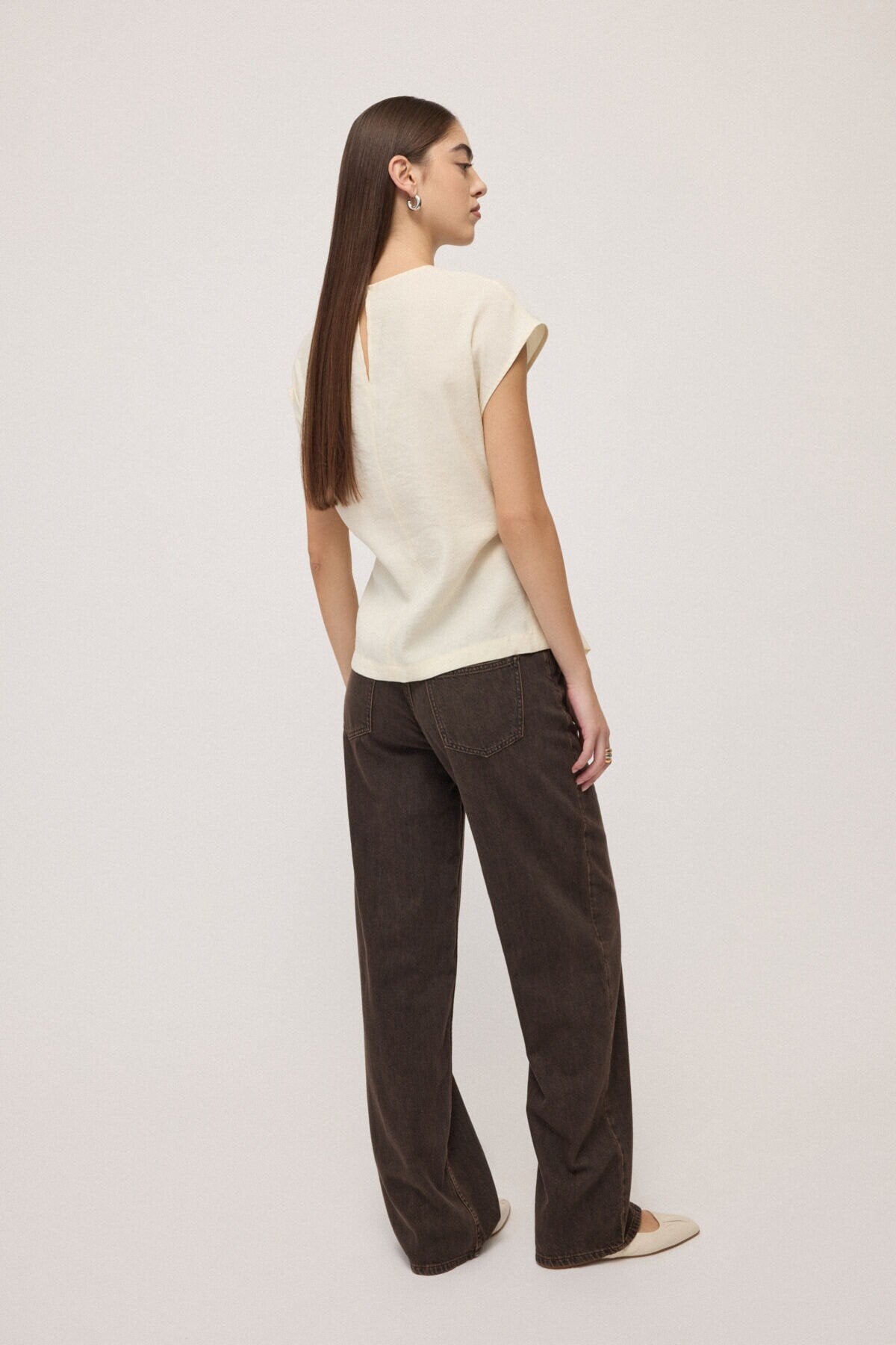 Short Sleeve Drape Blouse in latte by Ottod'Ame
