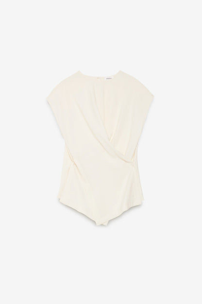 Short Sleeve Drape Blouse in latte by Ottod'Ame