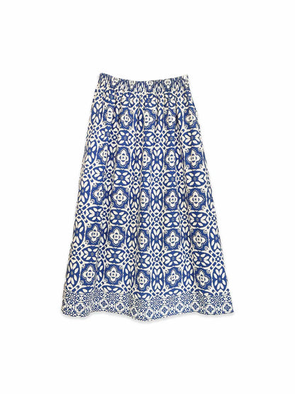 Madelyn Midi Skirt in rosetta tile navy by Brooks Avenue