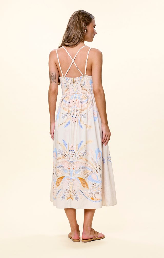 Cotton printed dress on model backview