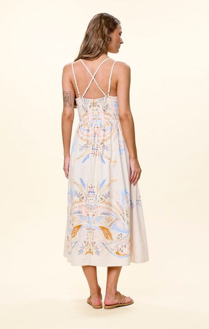 Cotton printed dress on model backview