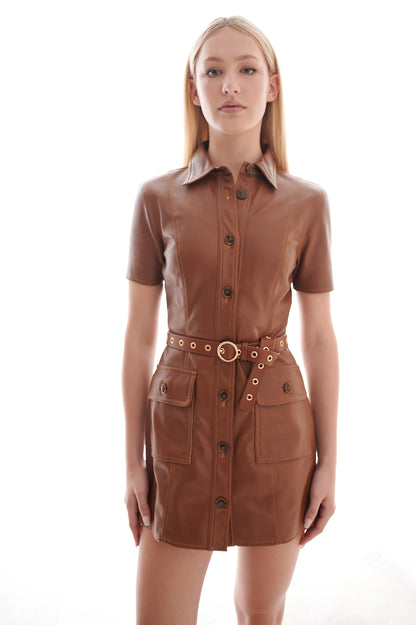 Rossmore Grommet Leather Belt in caramel/gold by Laurel & Gold