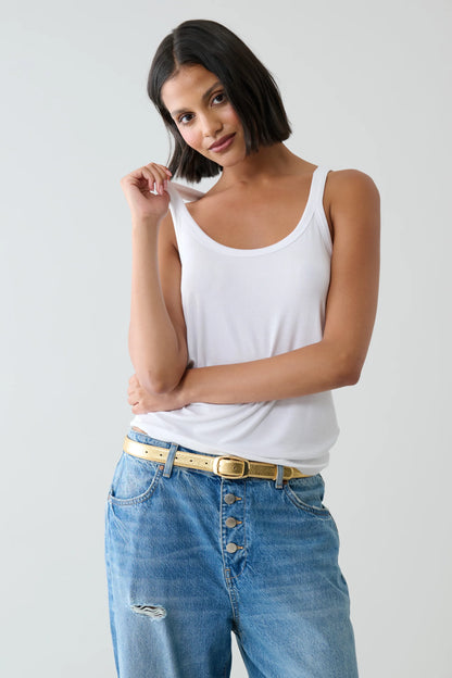 Mini Oakwood Leather Belt in metallic gold by Laurel & Gold