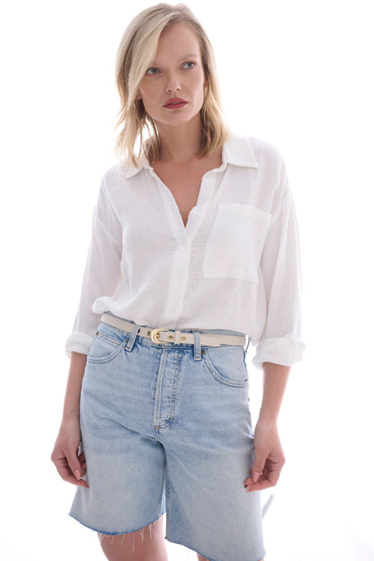 Sawtelle Leather Belt in eggshell/gold by Laurel & Gold