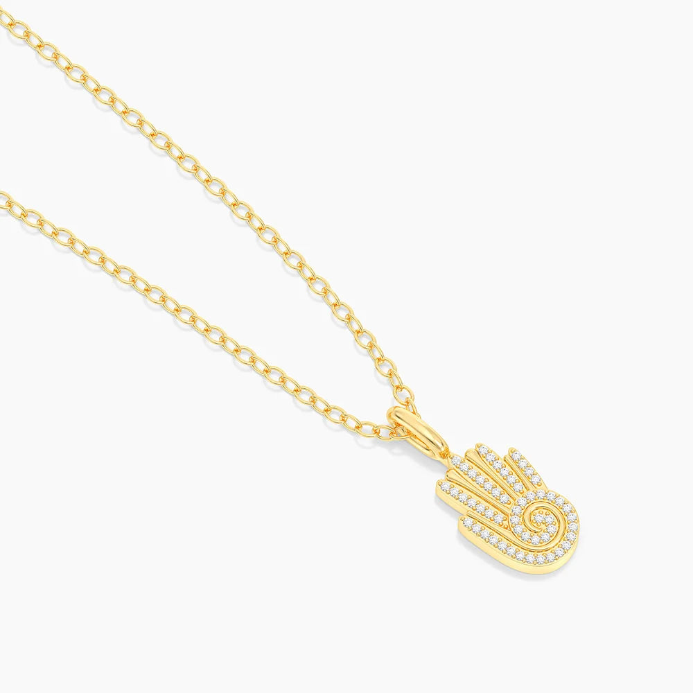 Sacred Hand Pendant Necklace in gold by Ella Stein