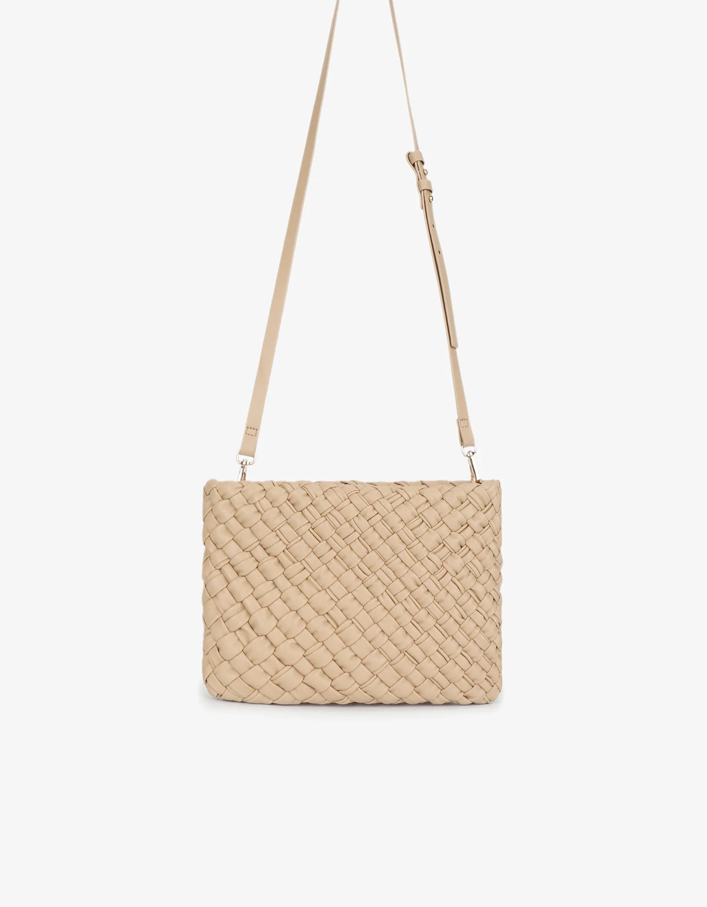 Nieves Woven Clutch in light tan by Remi & Reid