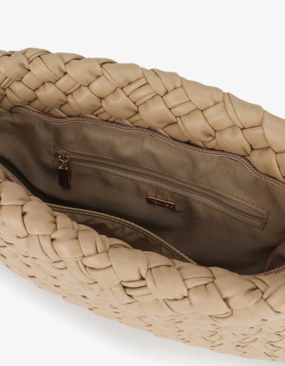 Nieves Woven Clutch in light tan by Remi & Reid