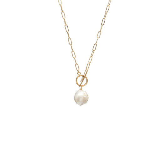 Baroque Pearl Toggle Necklace in gold by Kenda Kist