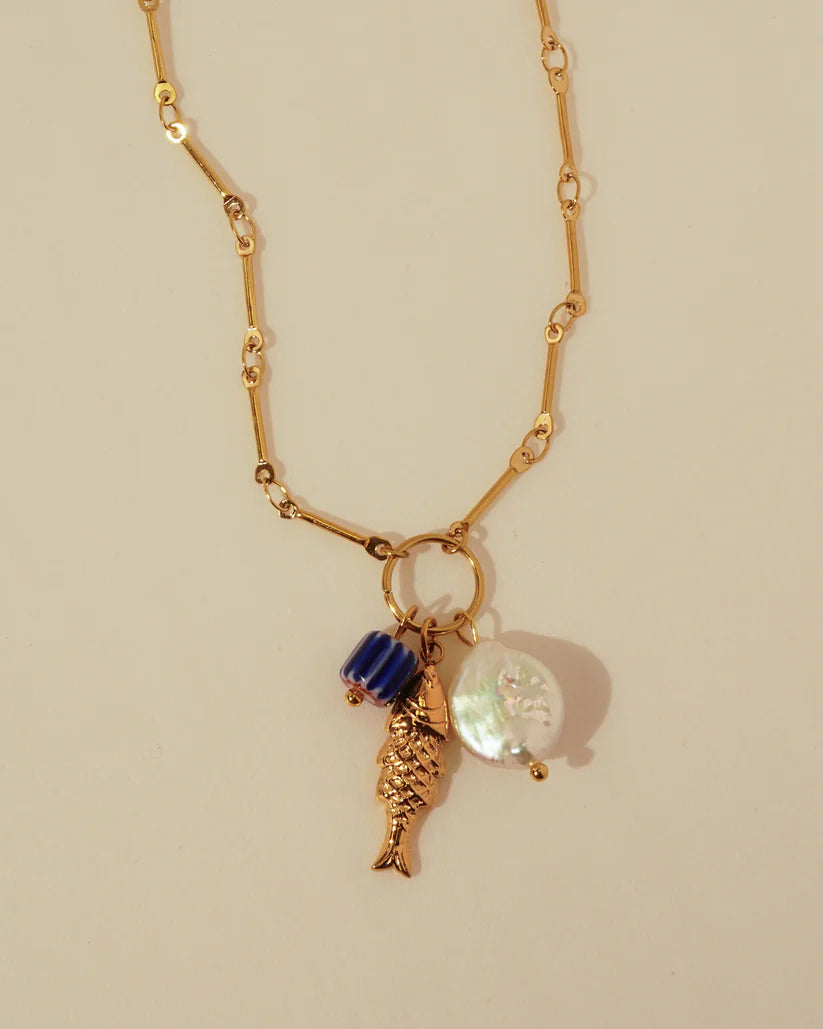 Naxos Pearl & Ceramic Necklace in gold by Kozakh