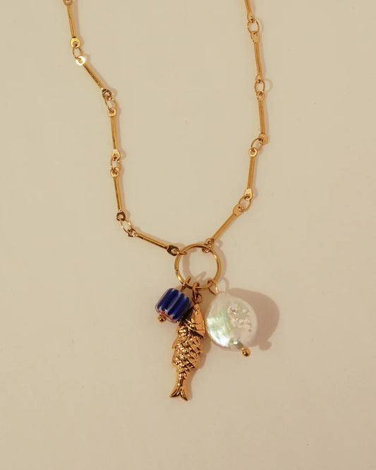 Naxos Pearl & Ceramic Necklace in gold by Kozakh