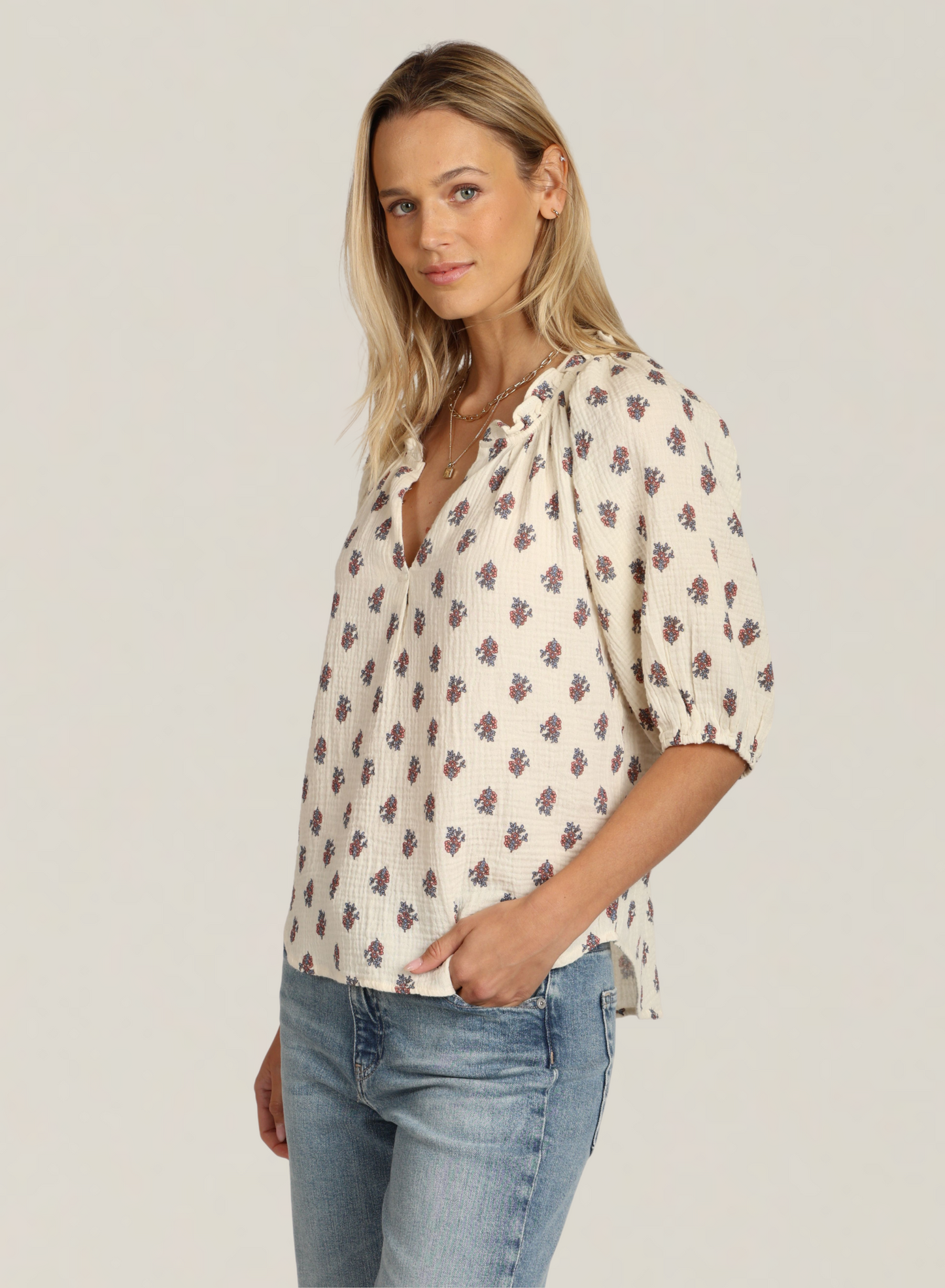 Mackenzie Top in natural/denim & pink by Dylan