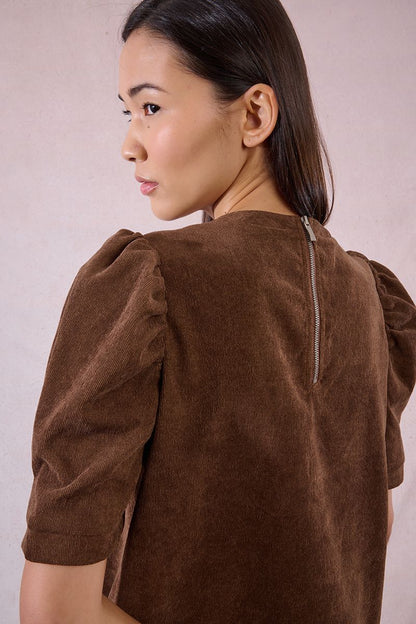Short Sleeve Corduroy Dress in chocolate by Molly Bracken