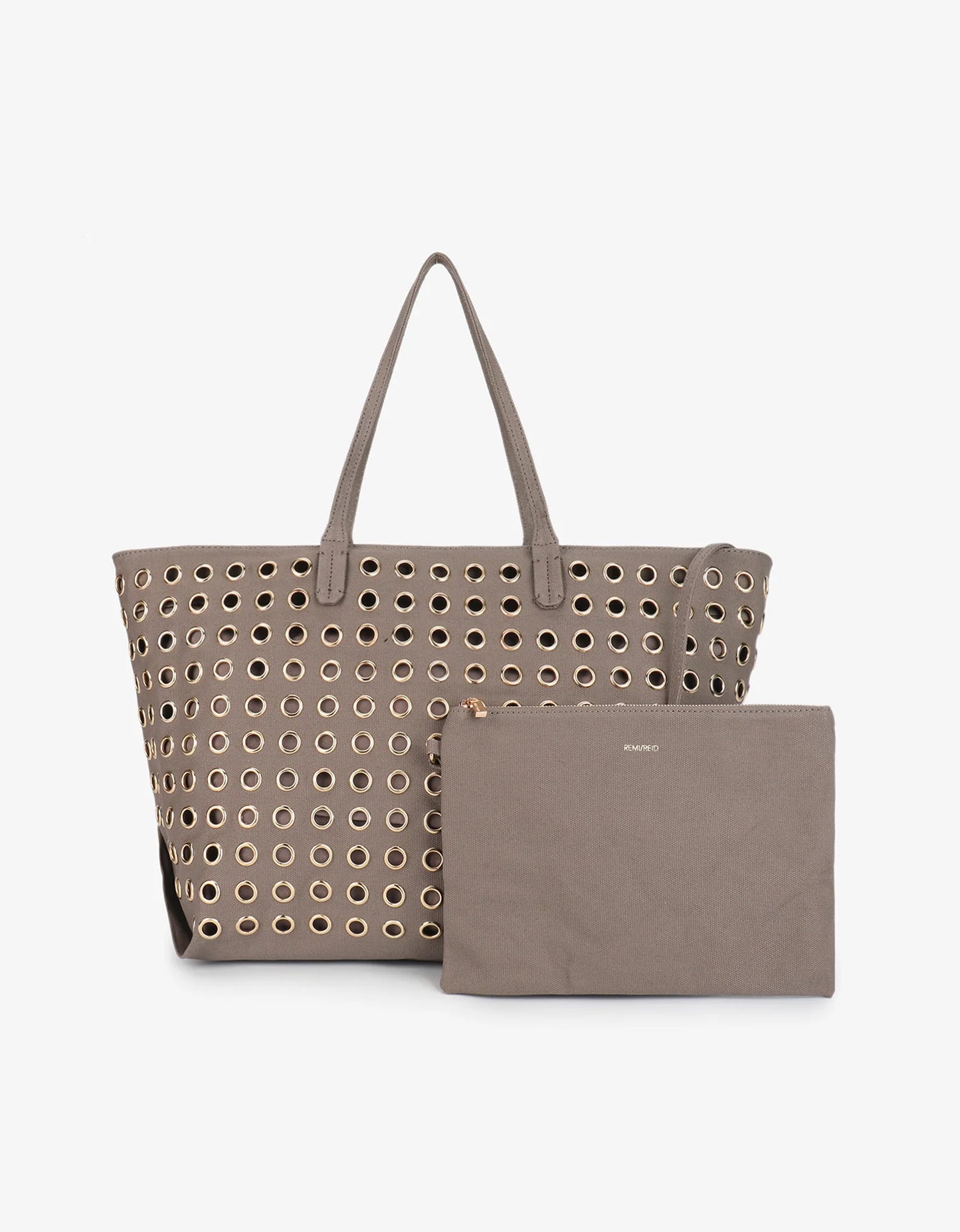Oya Grommet Canvas Tote in grey by Remi & Reid