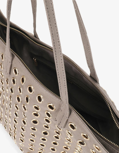 Oya Grommet Canvas Tote in grey by Remi & Reid