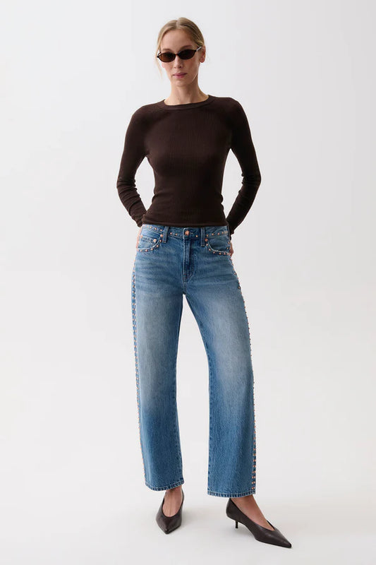Lexi Mid Rise Bowed Straight Leg Jean in star studded by Pistola