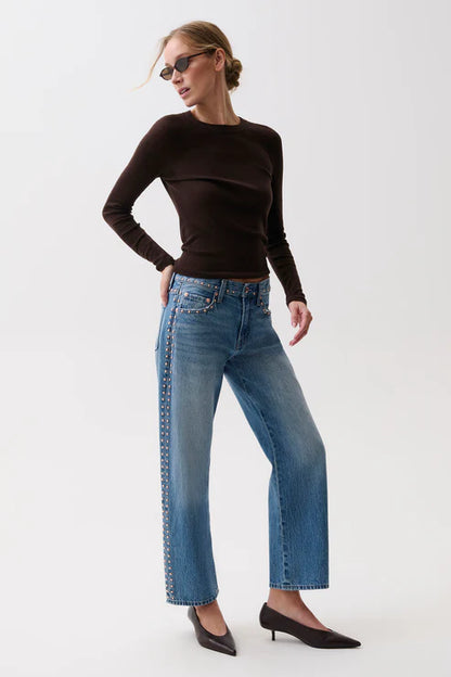 Lexi Mid Rise Bowed Straight Leg Jean in star studded by Pistola