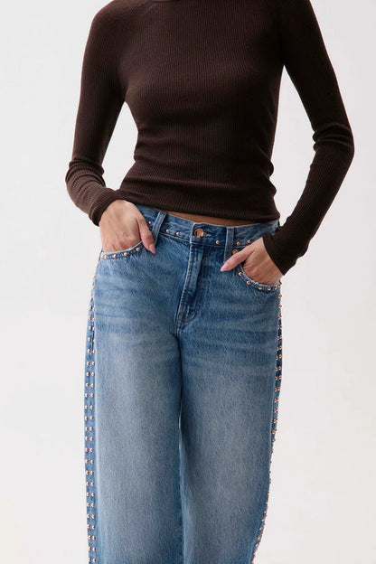 Lexi Mid Rise Bowed Straight Leg Jean in star studded by Pistola