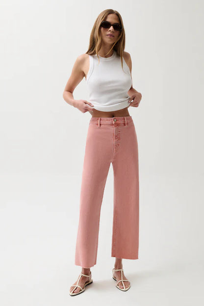 Penny High Rise Wide Leg Crop Jean in coral rose by Pistola