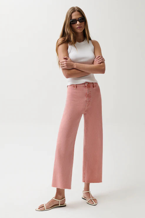 Penny High Rise Wide Leg Crop Jean in coral rose by Pistola