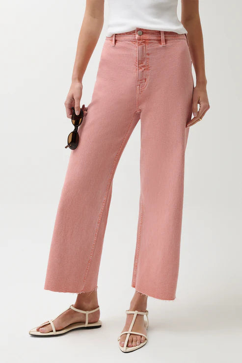Penny High Rise Wide Leg Crop Jean in coral rose by Pistola