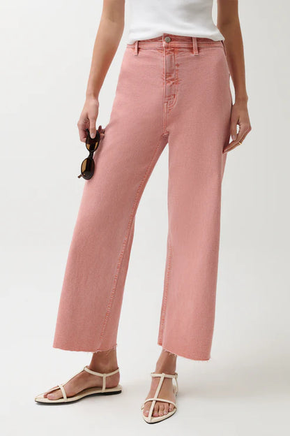 Penny High Rise Wide Leg Crop Jean in coral rose by Pistola