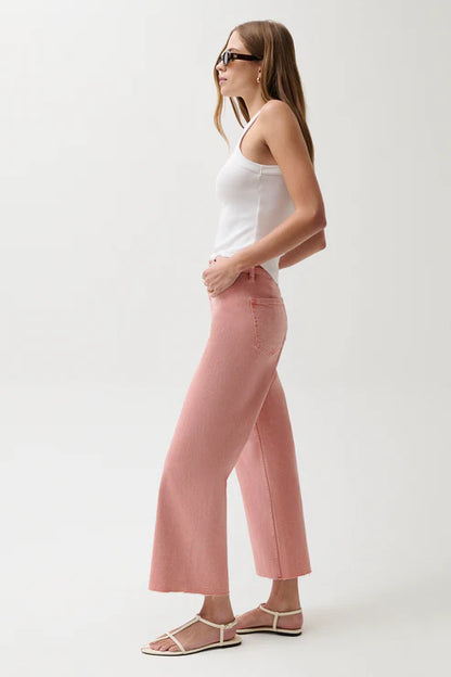 Penny High Rise Wide Leg Crop Jean in coral rose by Pistola