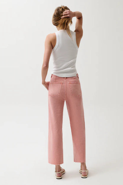 Penny High Rise Wide Leg Crop Jean in coral rose by Pistola