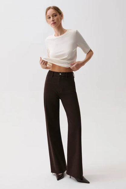 Penny High Rise Wide Leg Crop Jean in mocha by Pistola