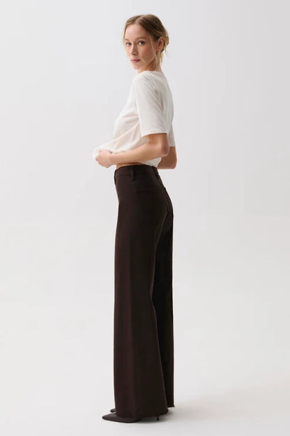Penny High Rise Wide Leg Crop Jean in mocha by Pistola