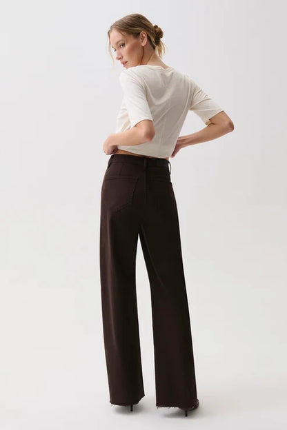 Penny High Rise Wide Leg Crop Jean in mocha by Pistola