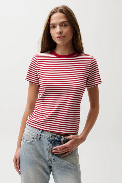 Alba Stripe Tee in red by Pistola
