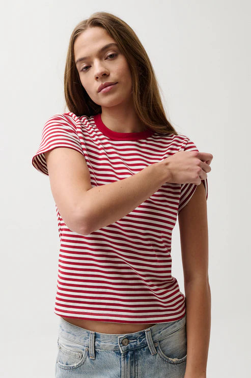 Alba Stripe Tee in red by Pistola