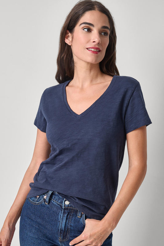 V-Neck Seam Back Tee in navy by Lilla P