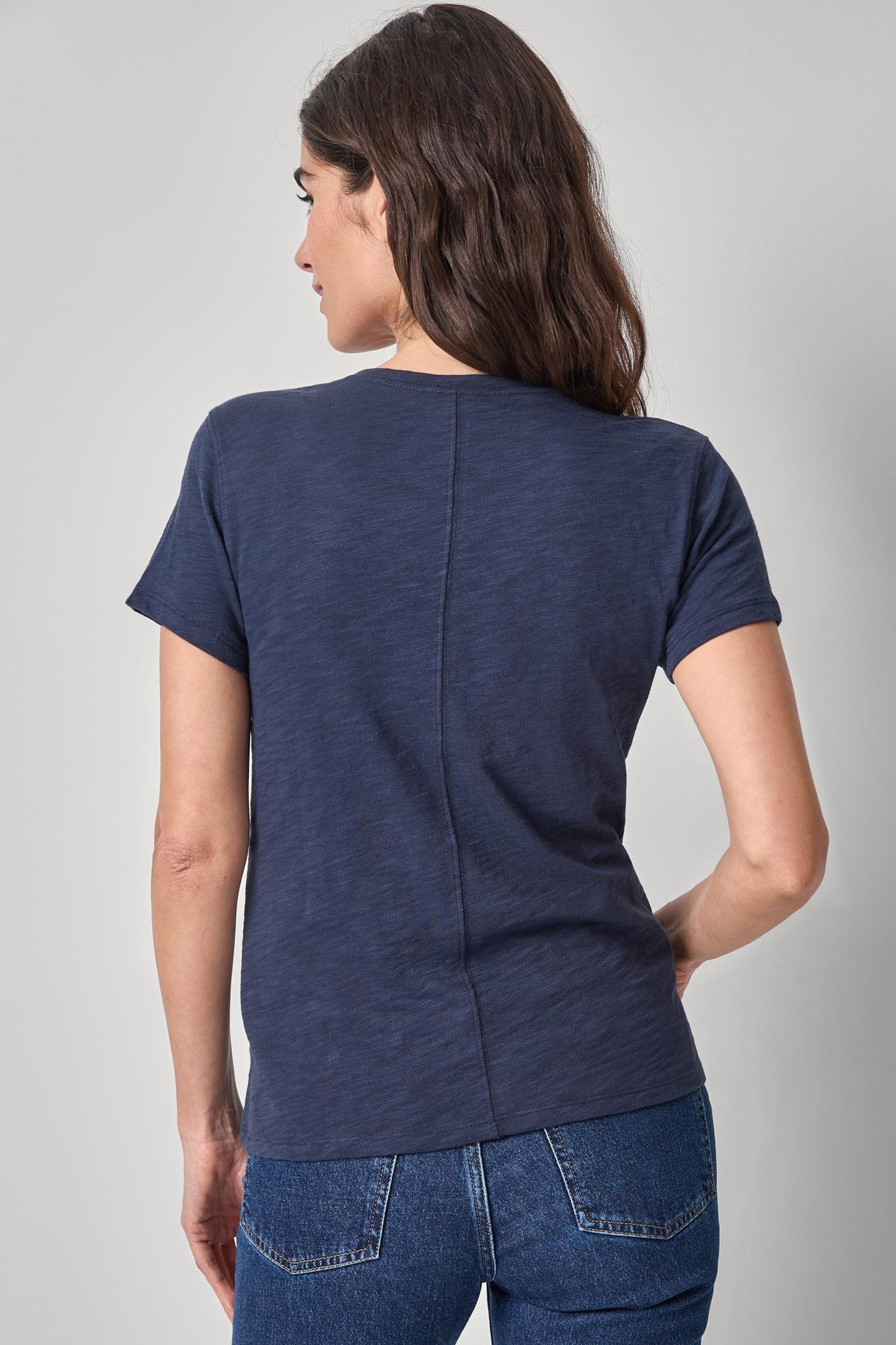 V-Neck Seam Back Tee in navy by Lilla P