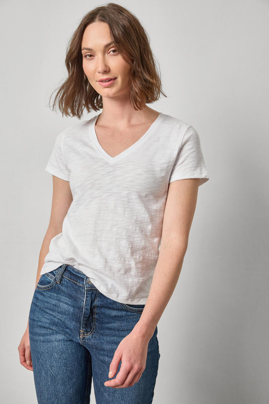 V-Neck Seam Back Tee in white by Lilla P