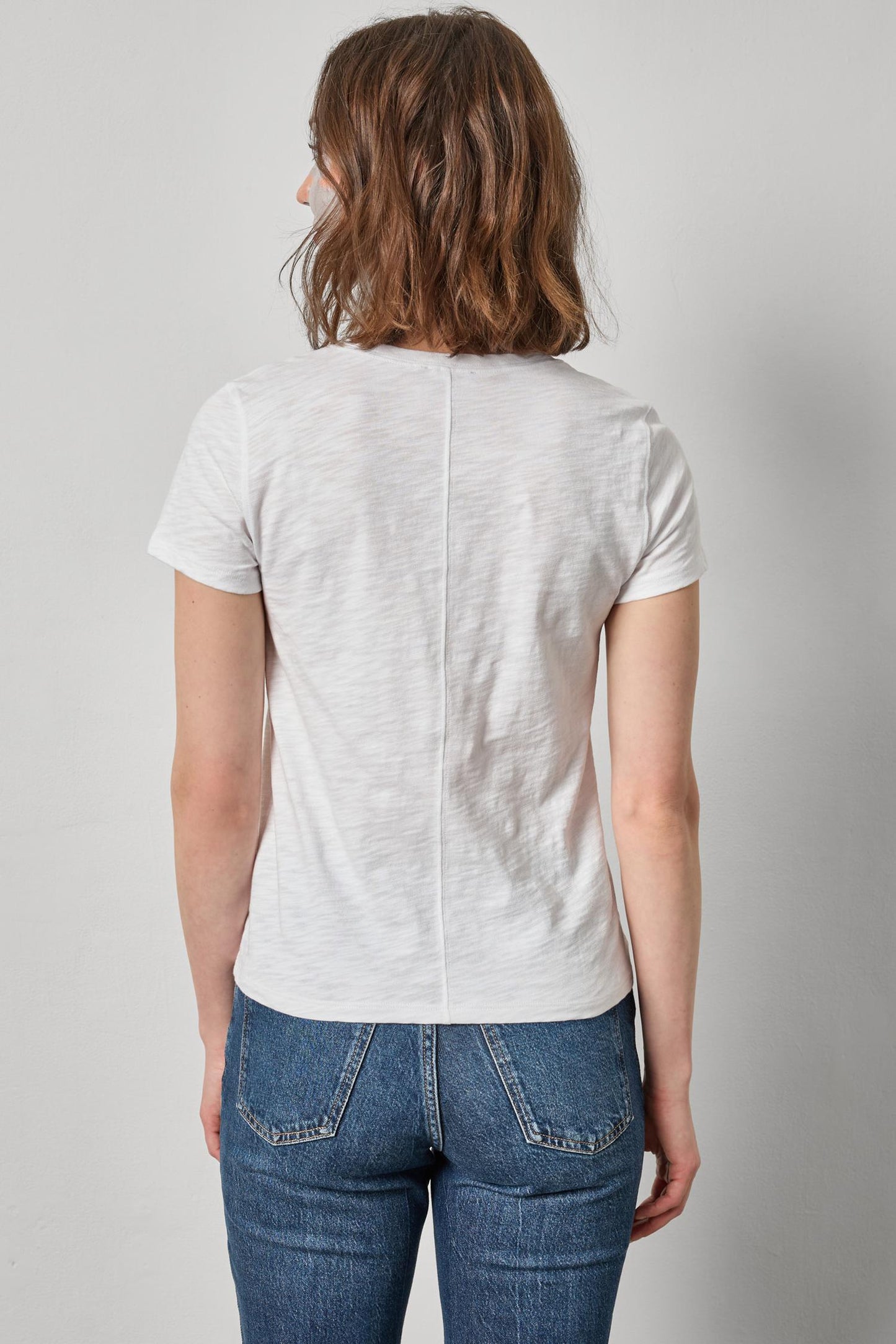 V-Neck Seam Back Tee in white by Lilla P
