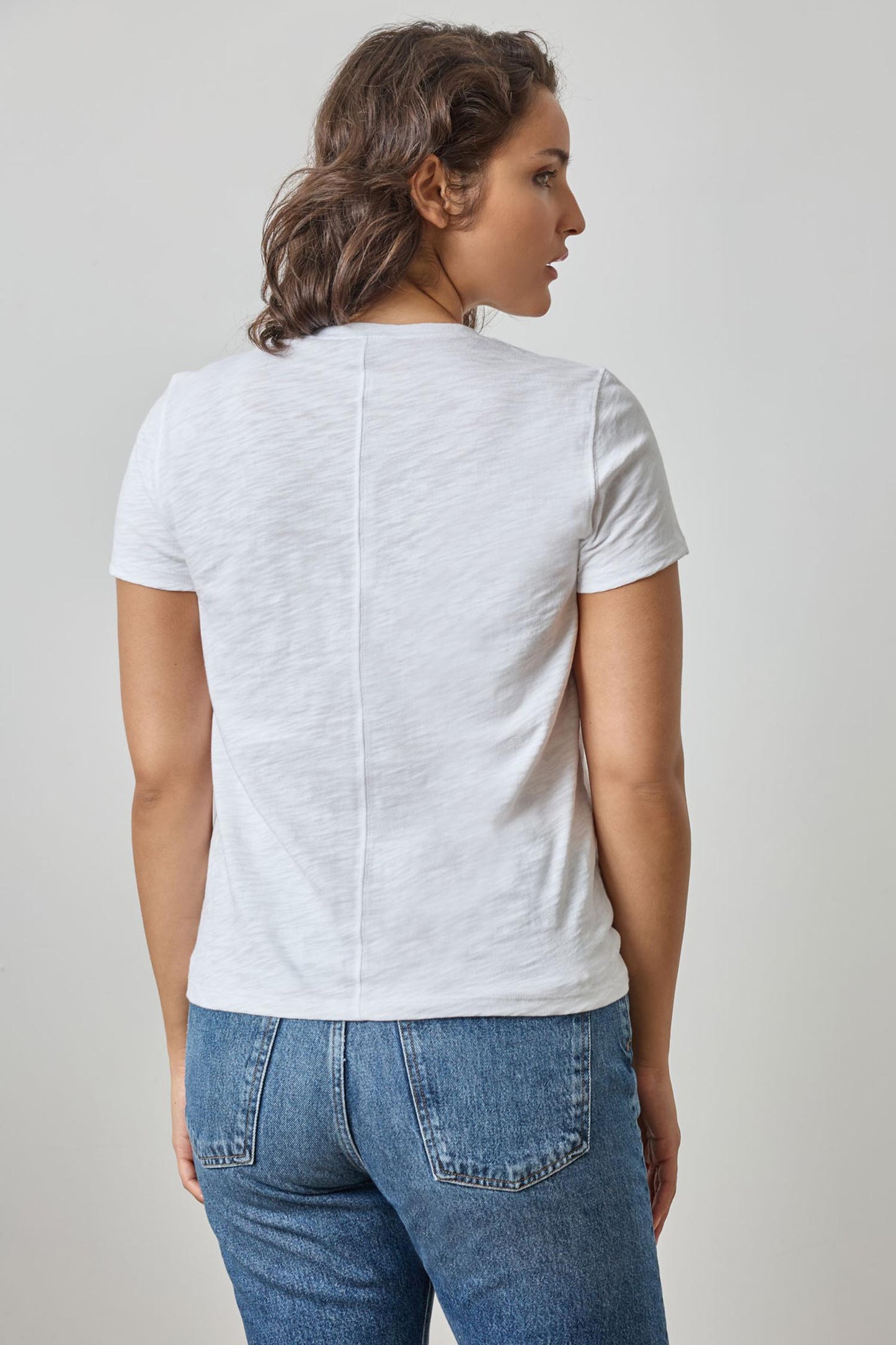 V-Neck Seam Back Tee in white by Lilla P