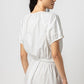 Elastic Hem Button Front Top in white by Lilla P