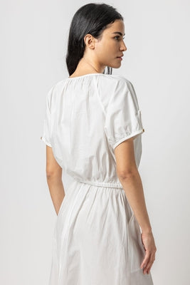 Elastic Hem Button Front Top in white by Lilla P
