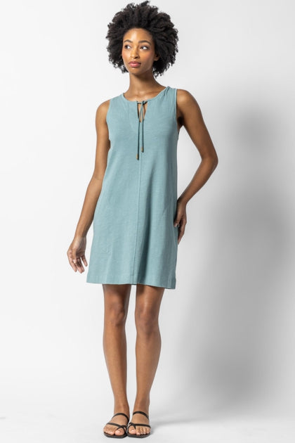 Split Neck Sleeveless Dress in seagreen by Lilla P