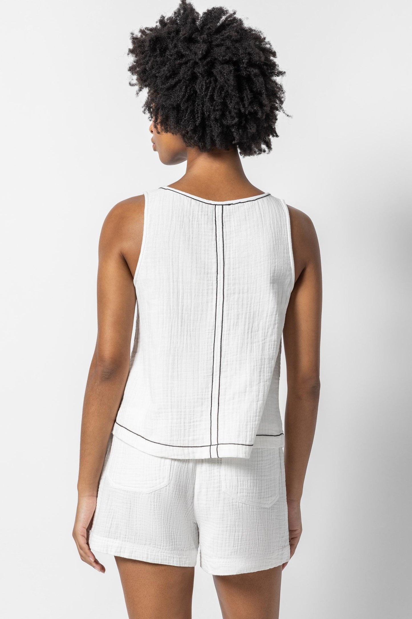 Tie Front Gauze Tank in white by Lilla P