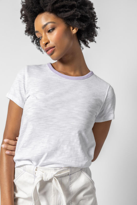 Short Sleeve Colorblock Crewneck in lily trim by Lilla P