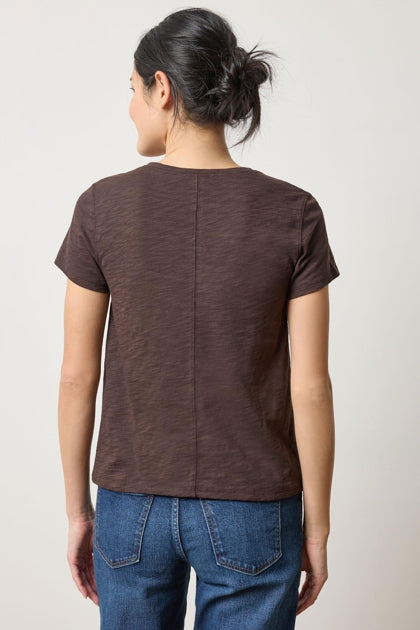 Short Sleeve Back Seam V-Neck Tee in espresso by Lilla P