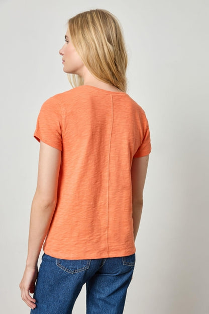 Short Sleeve Back Seam V-Neck in tangerine by Lilla P